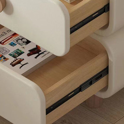 Contemporary Scandinavian Square Cube Solid Wood Leather Nightstand 2 - Drawer For Bedroom