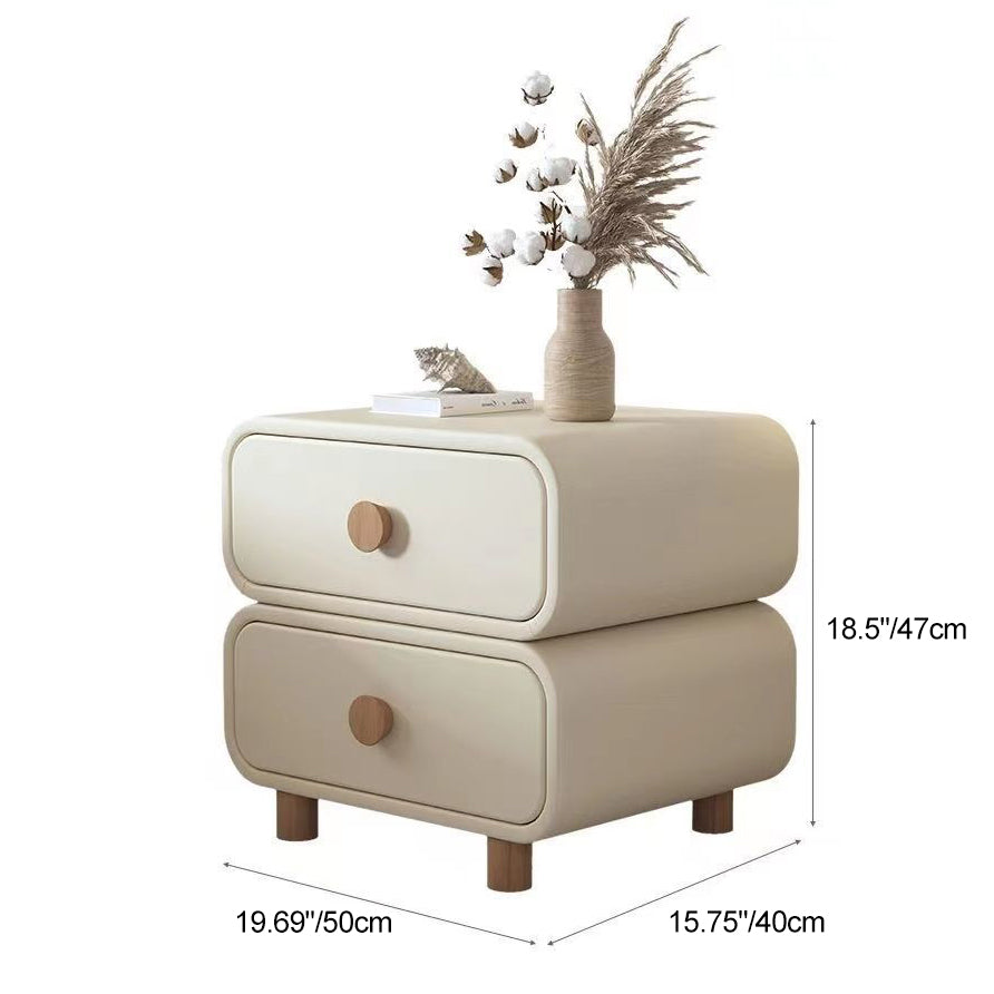 Contemporary Scandinavian Square Cube Solid Wood Leather Nightstand 2 - Drawer For Bedroom