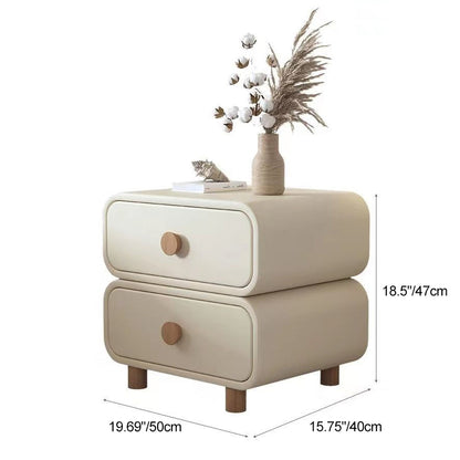 Contemporary Scandinavian Square Cube Solid Wood Leather Nightstand 2 - Drawer For Bedroom
