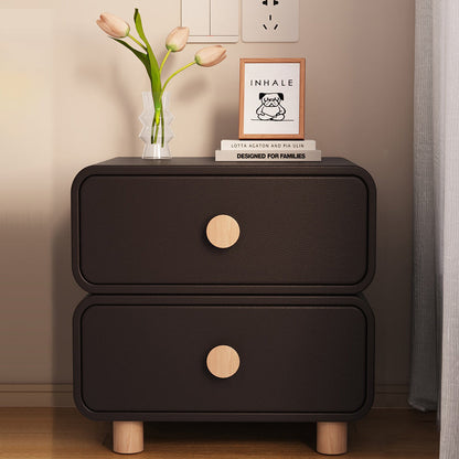 Contemporary Scandinavian Square Cube Solid Wood Leather Nightstand 2 - Drawer For Bedroom