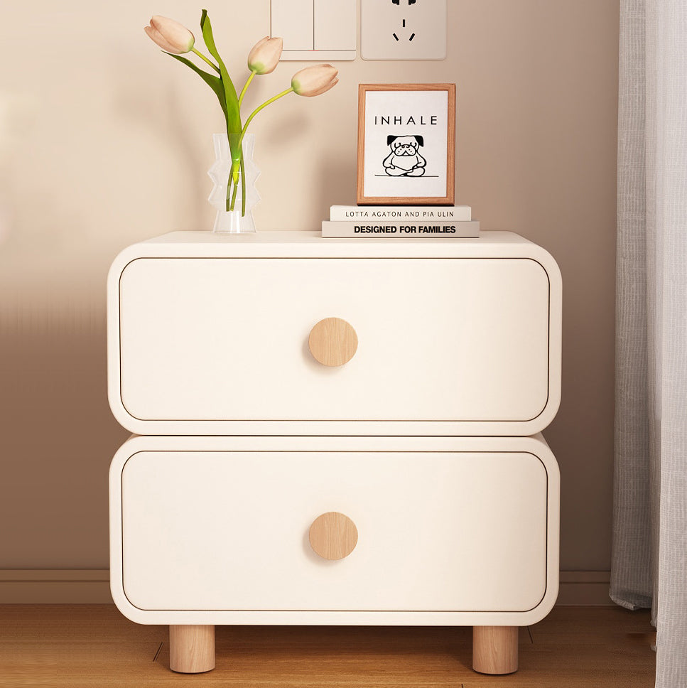 Contemporary Scandinavian Square Cube Solid Wood Leather Nightstand 2 - Drawer For Bedroom