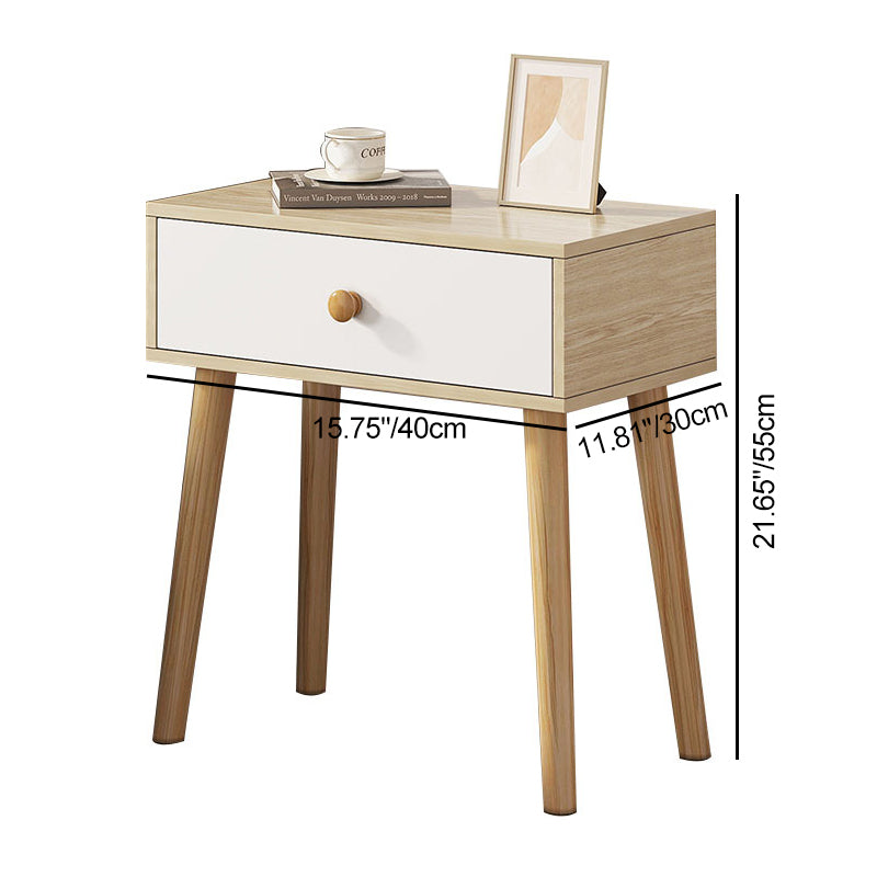 Contemporary Simplicity Rectangle Density Board Solid Wood Side Table 1 - Drawer For Bedroom