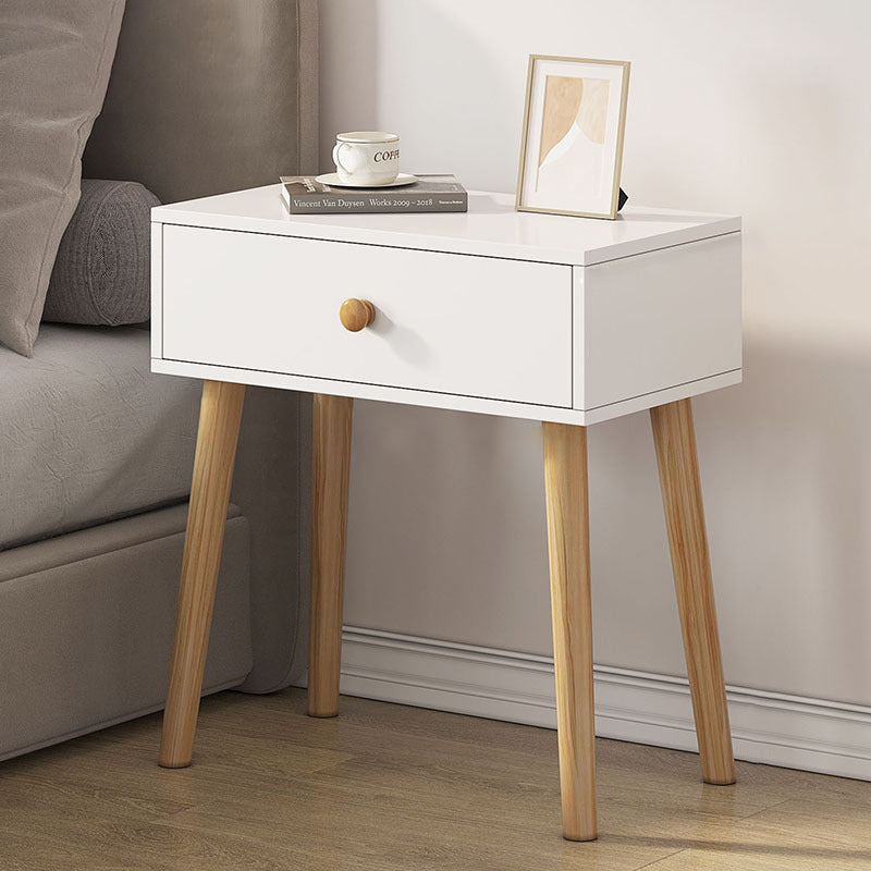 Contemporary Simplicity Rectangle Density Board Solid Wood Side Table 1 - Drawer For Bedroom