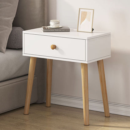 Contemporary Simplicity Rectangle Density Board Solid Wood Side Table 1 - Drawer For Bedroom