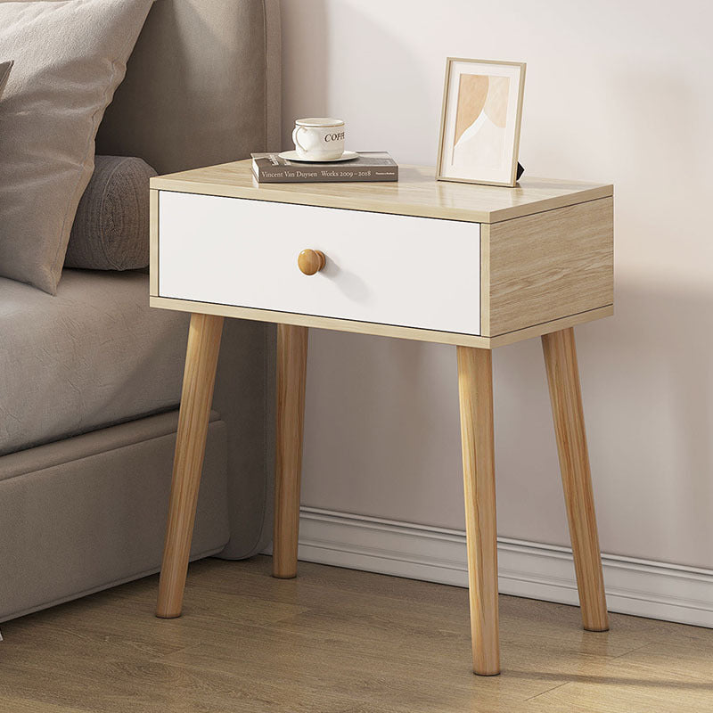 Contemporary Simplicity Rectangle Density Board Solid Wood Side Table 1 - Drawer For Bedroom