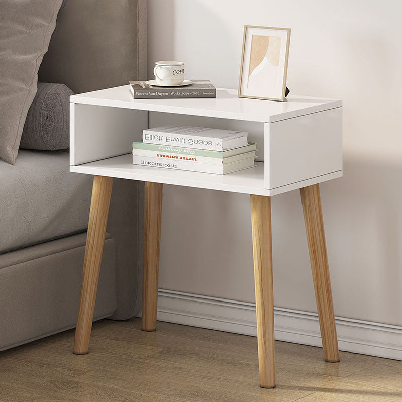Contemporary Simplicity Rectangle Density Board Solid Wood Side Table 1 - Drawer For Bedroom