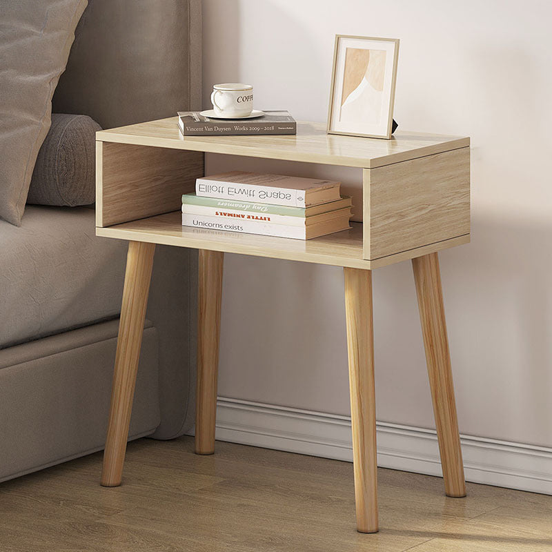 Contemporary Simplicity Rectangle Density Board Solid Wood Side Table 1 - Drawer For Bedroom