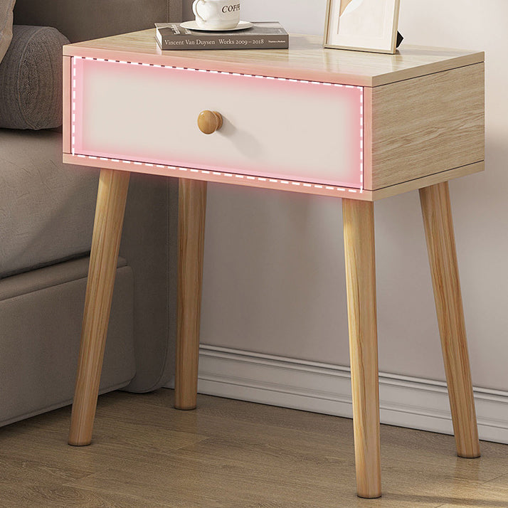 Contemporary Simplicity Rectangle Density Board Solid Wood Side Table 1 - Drawer For Bedroom