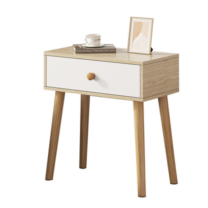 Contemporary Simplicity Rectangle Density Board Solid Wood Side Table 1 - Drawer For Bedroom