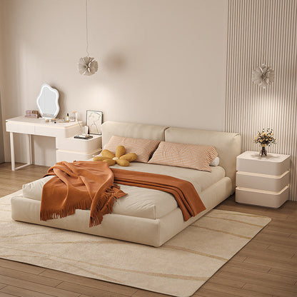 Modern Minimalist Square Cube Solid Wood Hardware Light Strip Nightstand 3 - Drawer For Bedroom