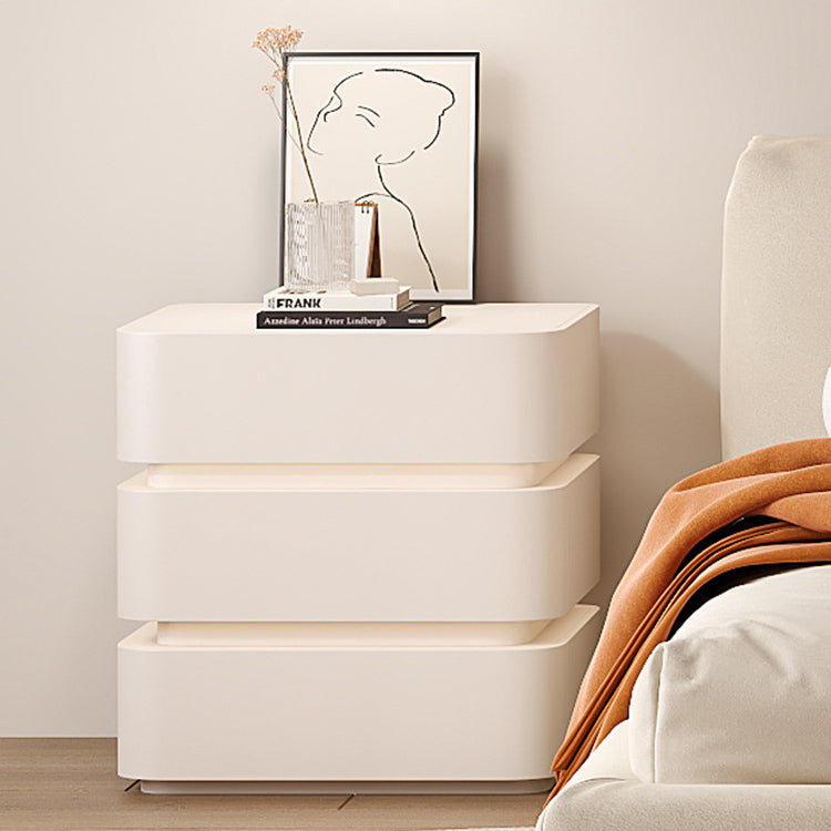 Modern Minimalist Square Cube Solid Wood Hardware Light Strip Nightstand 3 - Drawer For Bedroom