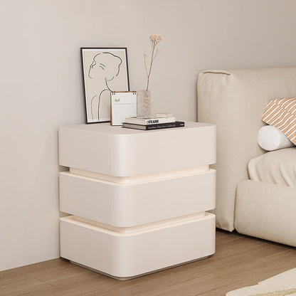 Modern Minimalist Square Cube Solid Wood Hardware Light Strip Nightstand 3 - Drawer For Bedroom