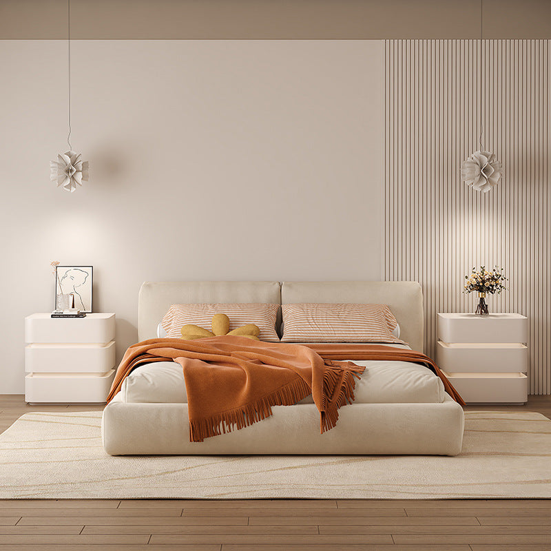 Modern Minimalist Square Cube Solid Wood Hardware Light Strip Nightstand 3 - Drawer For Bedroom