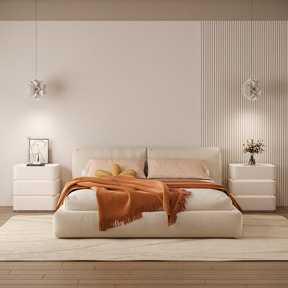 Modern Minimalist Square Cube Solid Wood Hardware Light Strip Nightstand 3 - Drawer For Bedroom