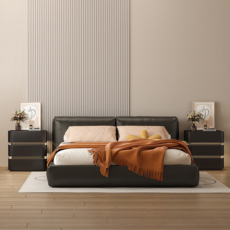 Modern Minimalist Square Cube Solid Wood Hardware Light Strip Nightstand 3 - Drawer For Bedroom