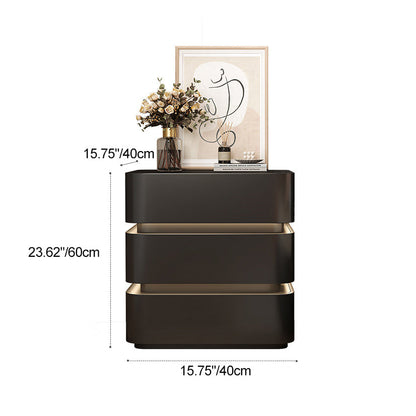 Modern Minimalist Square Cube Solid Wood Hardware Light Strip Nightstand 3 - Drawer For Bedroom