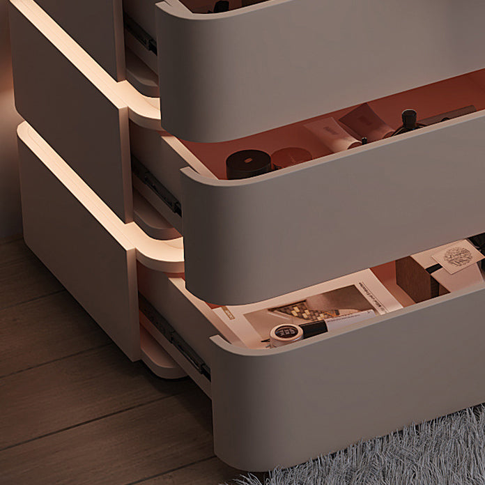 Modern Minimalist Square Cube Solid Wood Hardware Light Strip Nightstand 3 - Drawer For Bedroom