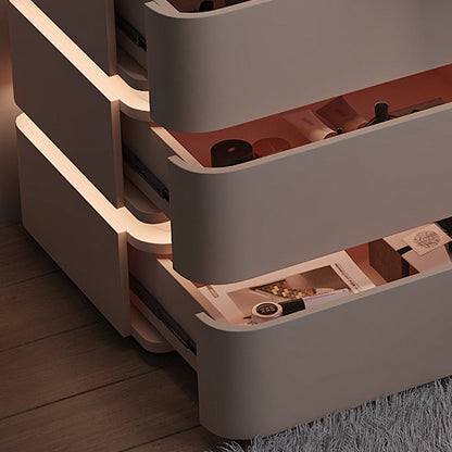 Modern Minimalist Square Cube Solid Wood Hardware Light Strip Nightstand 3 - Drawer For Bedroom