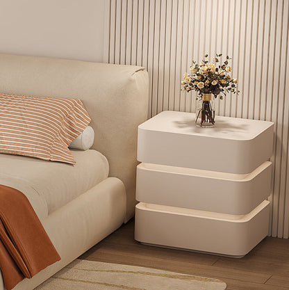 Modern Minimalist Square Cube Solid Wood Hardware Light Strip Nightstand 3 - Drawer For Bedroom