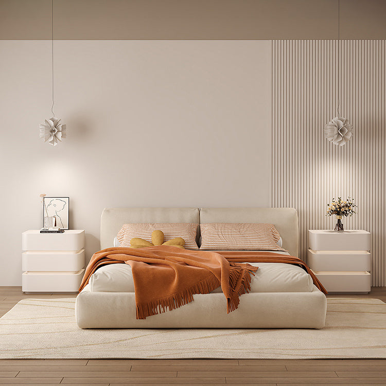 Modern Minimalist Square Cube Solid Wood Hardware Light Strip Nightstand 3 - Drawer For Bedroom