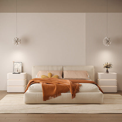 Modern Minimalist Square Cube Solid Wood Hardware Light Strip Nightstand 3 - Drawer For Bedroom