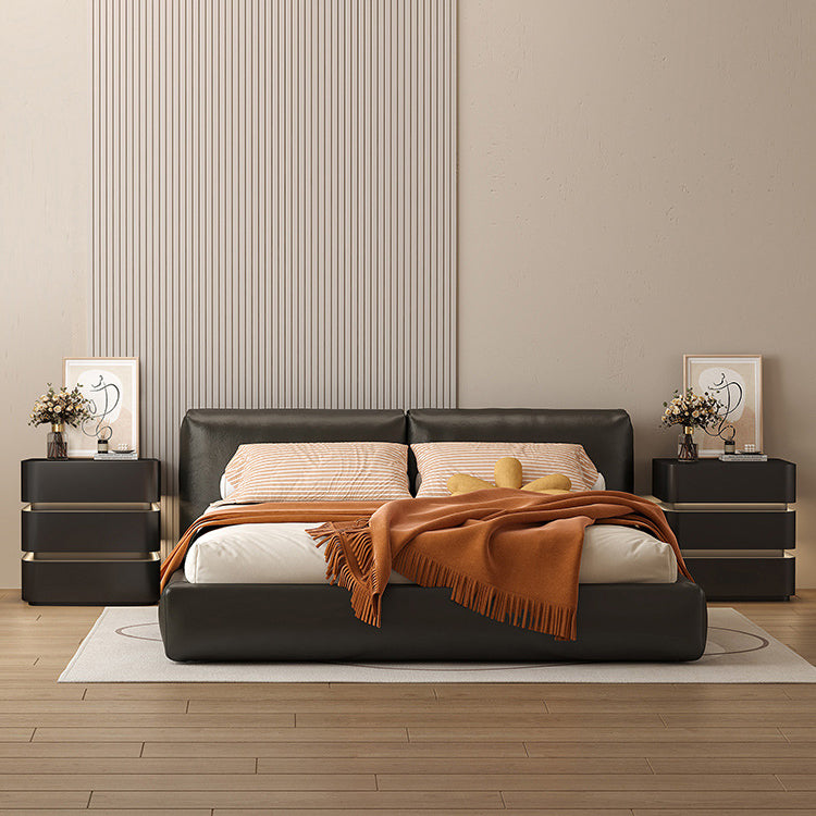 Modern Minimalist Square Cube Solid Wood Hardware Light Strip Nightstand 3 - Drawer For Bedroom