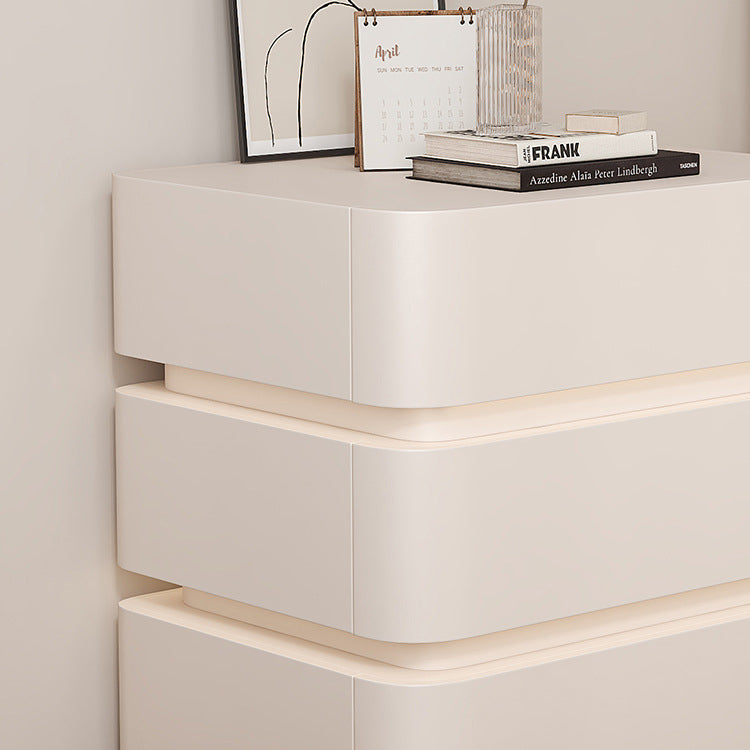 Modern Minimalist Square Cube Solid Wood Hardware Light Strip Nightstand 3 - Drawer For Bedroom