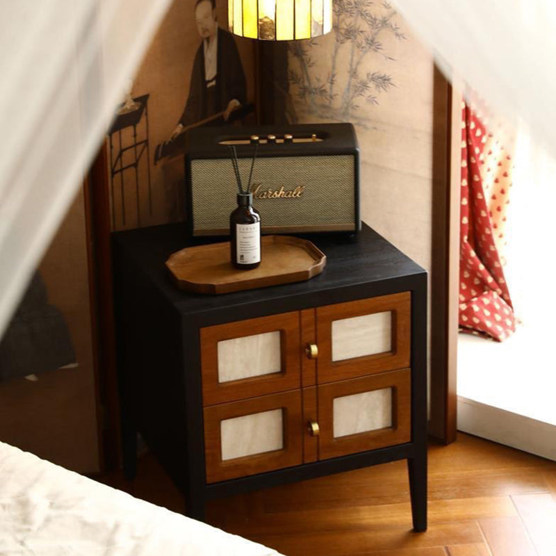 Traditional French Square Cube Solid Wood Nightstand 2 - Drawer For Bedroom