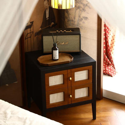 Traditional French Square Cube Solid Wood Nightstand 2 - Drawer For Bedroom