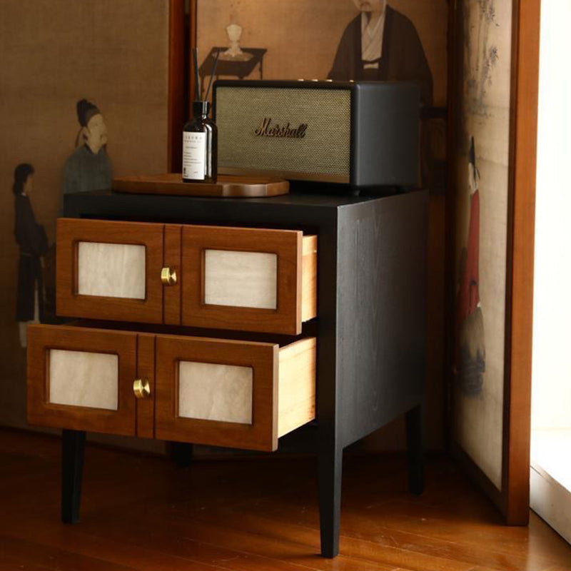 Traditional French Square Cube Solid Wood Nightstand 2 - Drawer For Bedroom