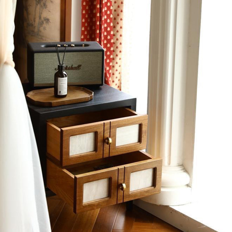Traditional French Square Cube Solid Wood Nightstand 2 - Drawer For Bedroom