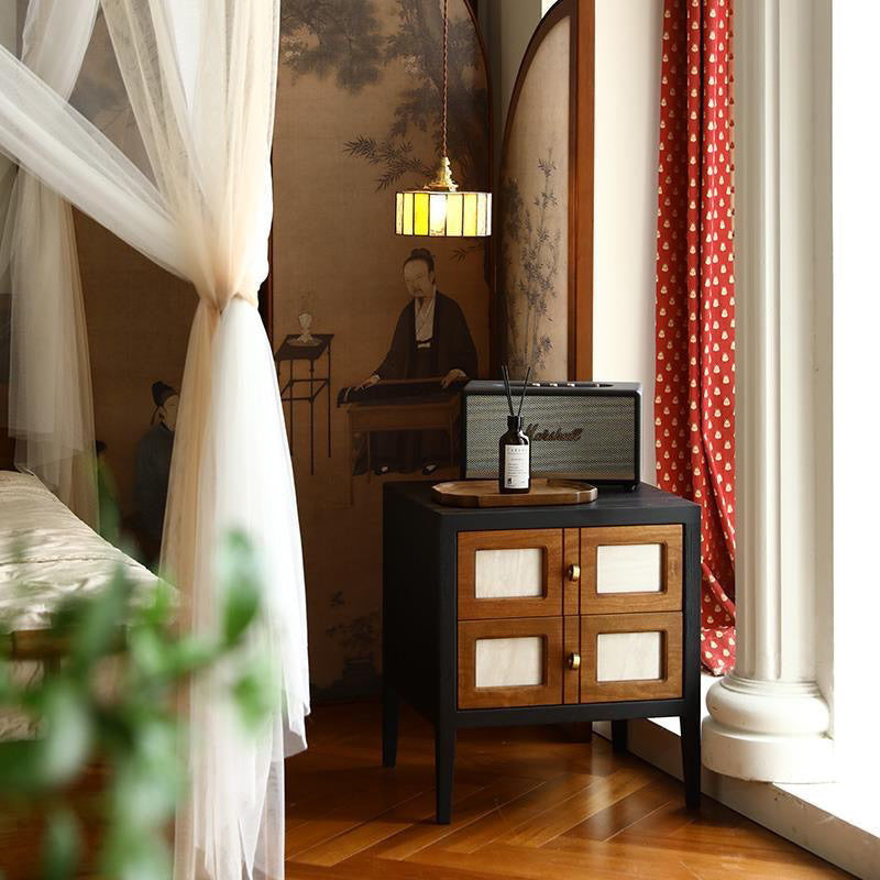 Traditional French Square Cube Solid Wood Nightstand 2 - Drawer For Bedroom