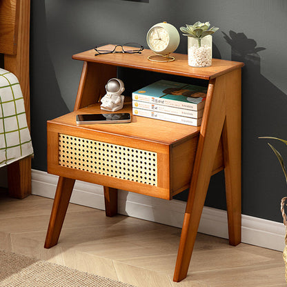 Contemporary Simplicity Rectangle Cube Composite Board ABS Bamboo Nightstand 1 - Drawer For Bedroom