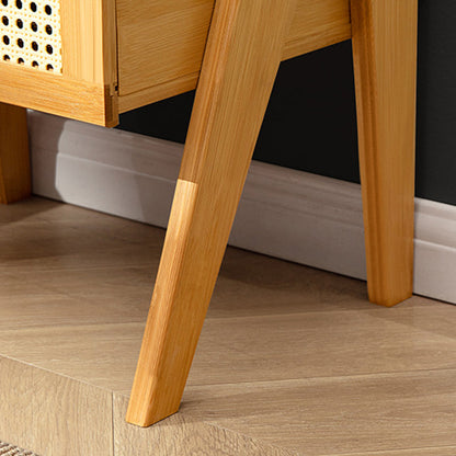 Contemporary Simplicity Rectangle Cube Composite Board ABS Bamboo Nightstand 1 - Drawer For Bedroom