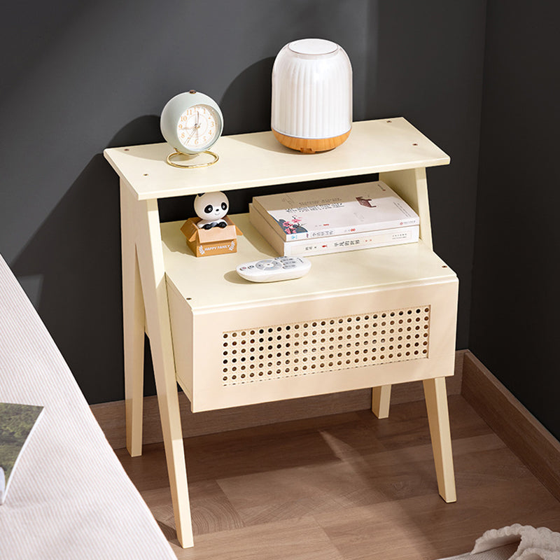 Contemporary Simplicity Rectangle Cube Composite Board ABS Bamboo Nightstand 1 - Drawer For Bedroom