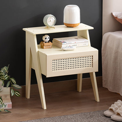 Contemporary Simplicity Rectangle Cube Composite Board ABS Bamboo Nightstand 1 - Drawer For Bedroom
