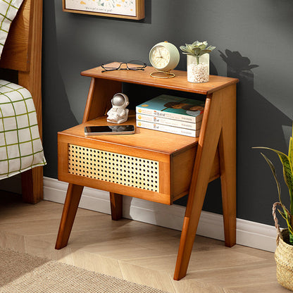 Contemporary Simplicity Rectangle Cube Composite Board ABS Bamboo Nightstand 1 - Drawer For Bedroom