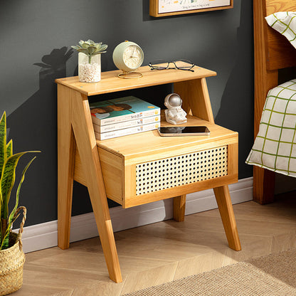 Contemporary Simplicity Rectangle Cube Composite Board ABS Bamboo Nightstand 1 - Drawer For Bedroom