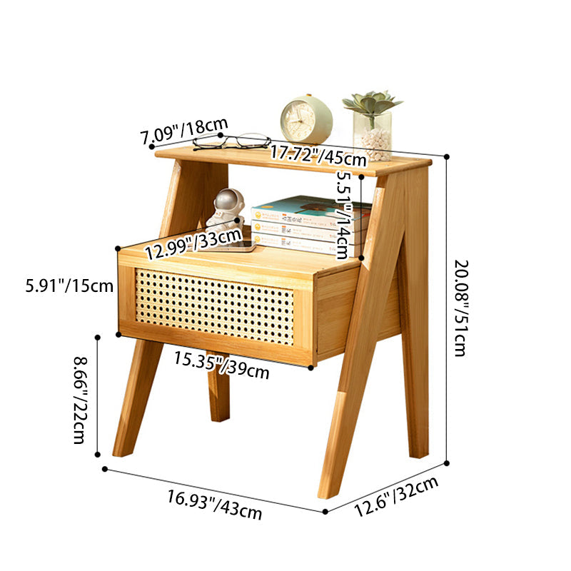 Contemporary Simplicity Rectangle Cube Composite Board ABS Bamboo Nightstand 1 - Drawer For Bedroom