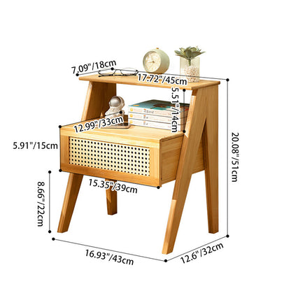 Contemporary Simplicity Rectangle Cube Composite Board ABS Bamboo Nightstand 1 - Drawer For Bedroom