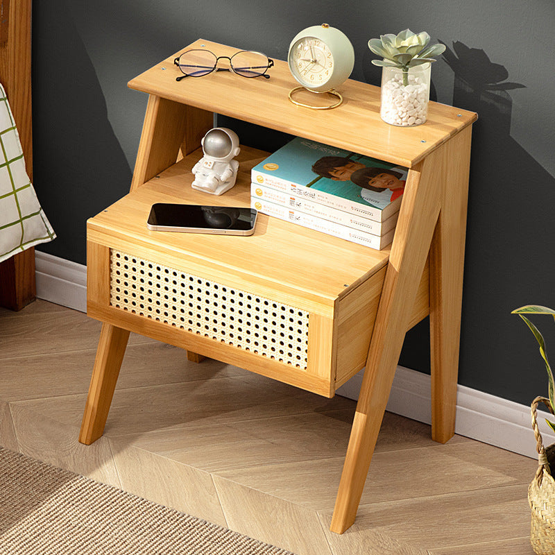 Contemporary Simplicity Rectangle Cube Composite Board ABS Bamboo Nightstand 1 - Drawer For Bedroom