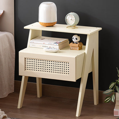 Contemporary Simplicity Rectangle Cube Composite Board ABS Bamboo Nightstand 1 - Drawer For Bedroom