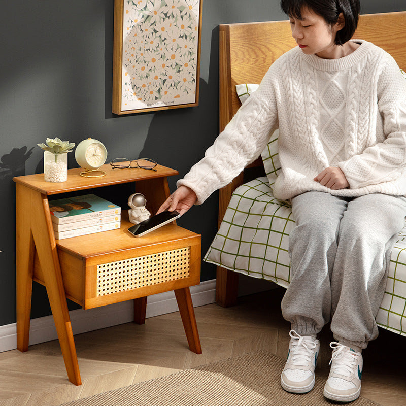 Contemporary Simplicity Rectangle Cube Composite Board ABS Bamboo Nightstand 1 - Drawer For Bedroom