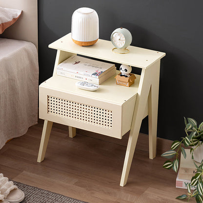 Contemporary Simplicity Rectangle Cube Composite Board ABS Bamboo Nightstand 1 - Drawer For Bedroom