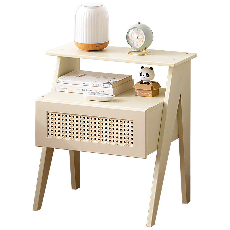 Contemporary Simplicity Rectangle Cube Composite Board ABS Bamboo Nightstand 1 - Drawer For Bedroom