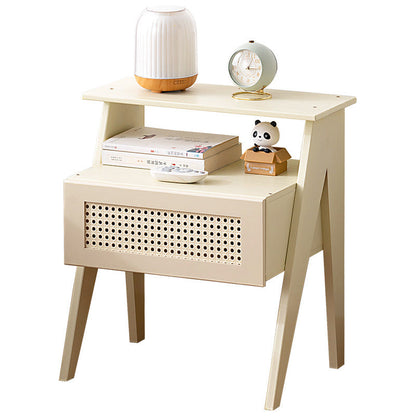 Contemporary Simplicity Rectangle Cube Composite Board ABS Bamboo Nightstand 1 - Drawer For Bedroom