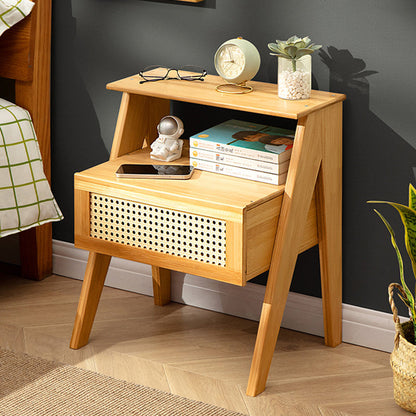 Contemporary Simplicity Rectangle Cube Composite Board ABS Bamboo Nightstand 1 - Drawer For Bedroom