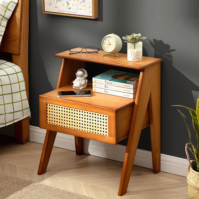 Contemporary Simplicity Rectangle Cube Composite Board ABS Bamboo Nightstand 1 - Drawer For Bedroom