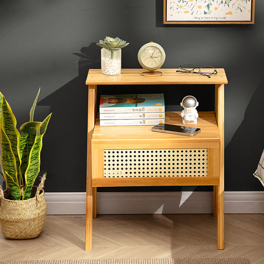 Contemporary Simplicity Rectangle Cube Composite Board ABS Bamboo Nightstand 1 - Drawer For Bedroom