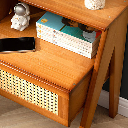 Contemporary Simplicity Rectangle Cube Composite Board ABS Bamboo Nightstand 1 - Drawer For Bedroom